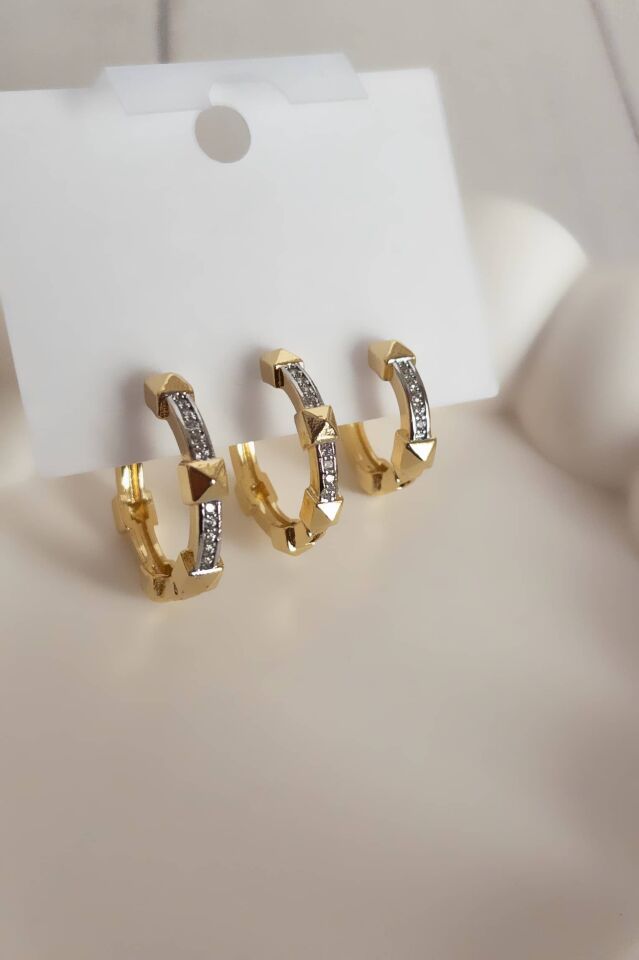 Zirkon Halka Üçlü Küpe Seti