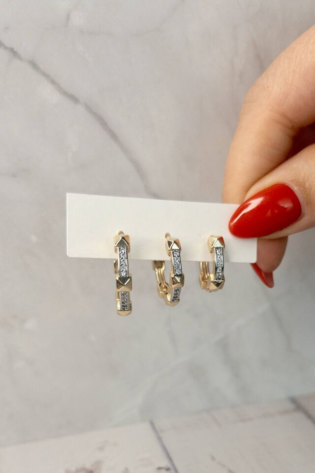 Zirkon Halka Üçlü Küpe Seti