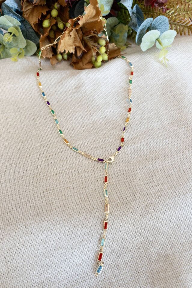 Renkli Taşlı Y Form Kolye