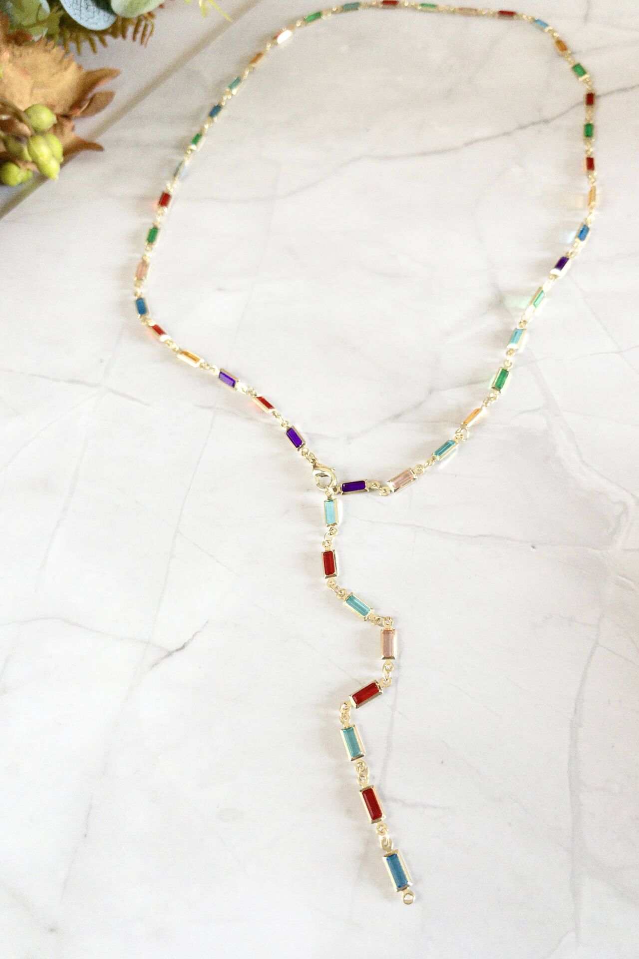 Renkli Taşlı Y Form Kolye