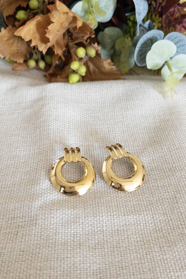 Vintage Dokulu Büyük Halka Küpe