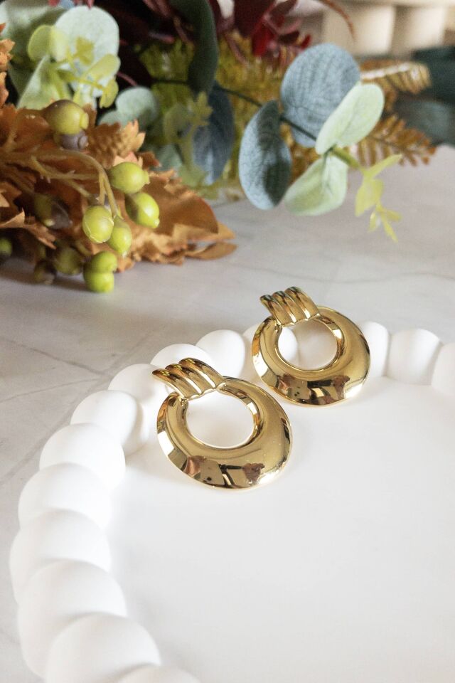 Vintage Dokulu Büyük Halka Küpe