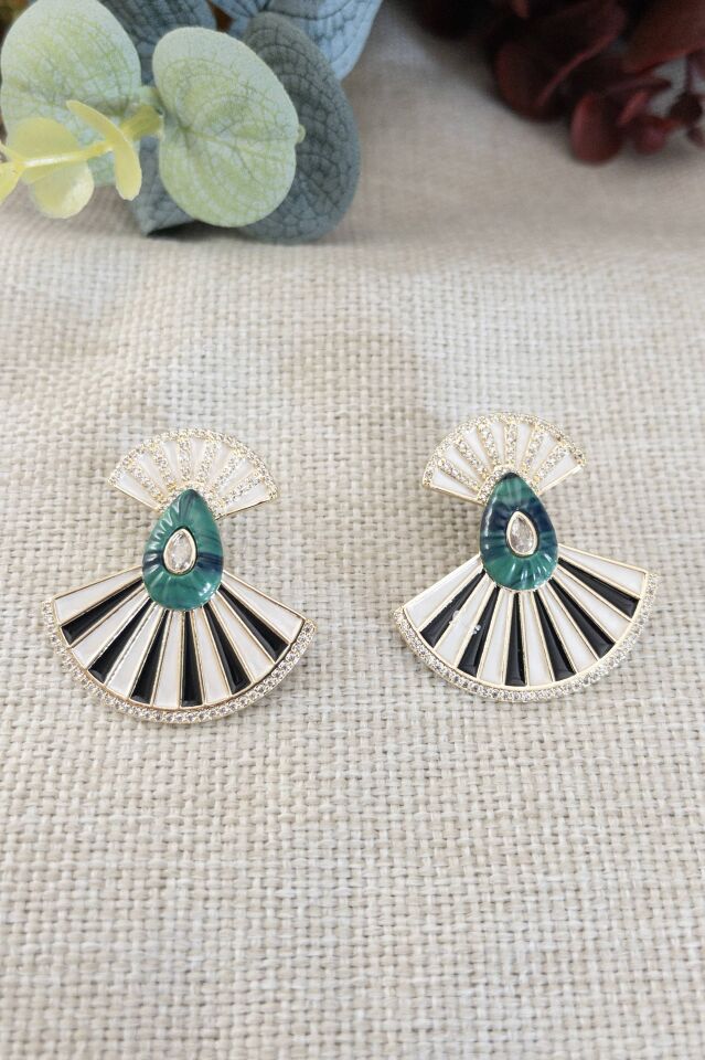 Taş Detaylı Yelpaze VIP Küpe