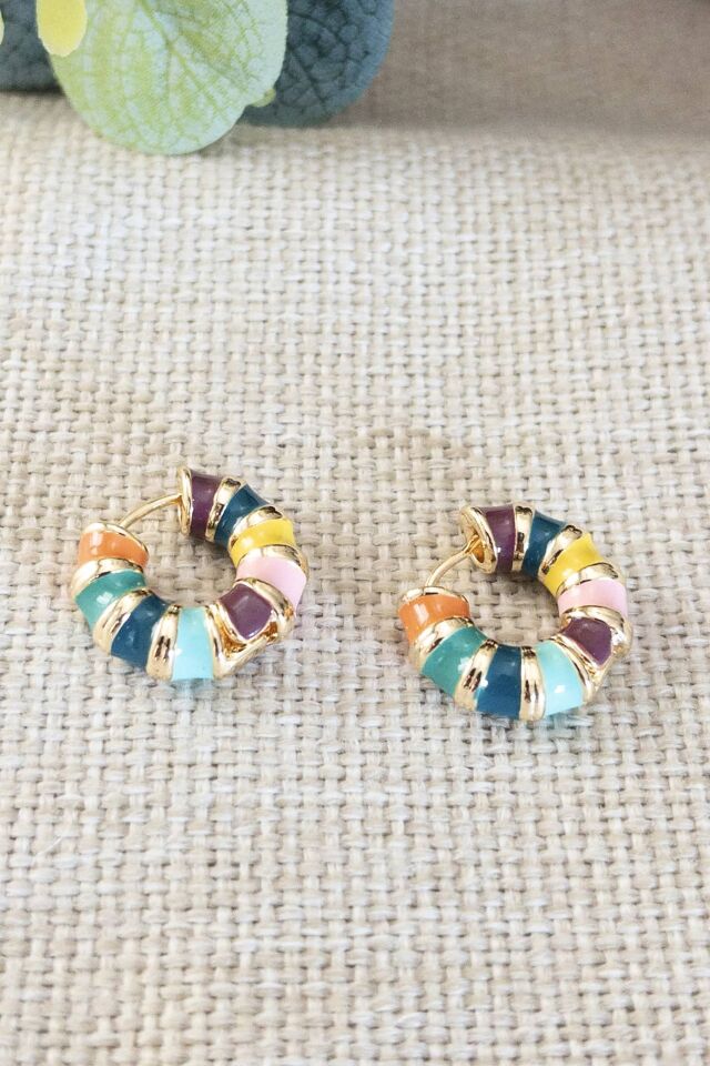 Çok Renkli Mineli Halka Küpe