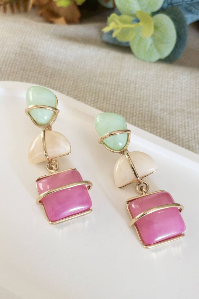 Kare Taş Sallantılı Küpe