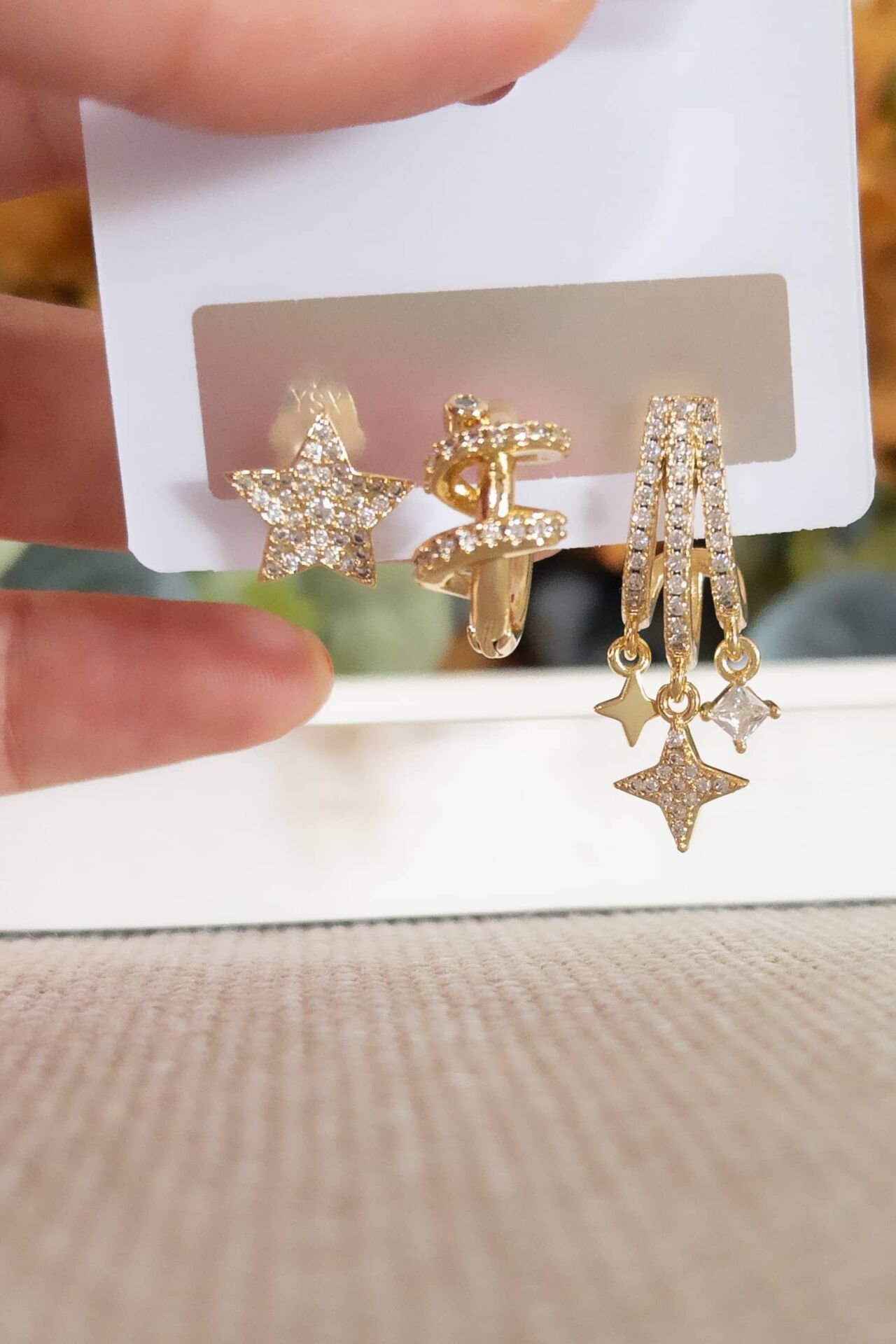 Yıldızlı Üçlü Küpe Seti