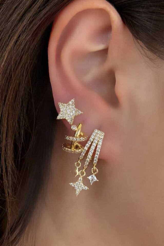 Yıldızlı Üçlü Küpe Seti