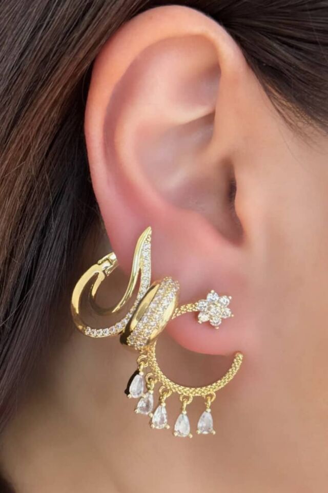 Çiçekli Üçlü Küpe Seti