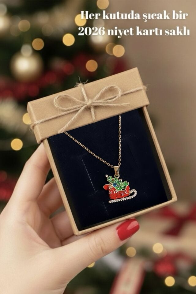 Yılbaşı Özel Renkli Kızak Çam Ağacı Kolye