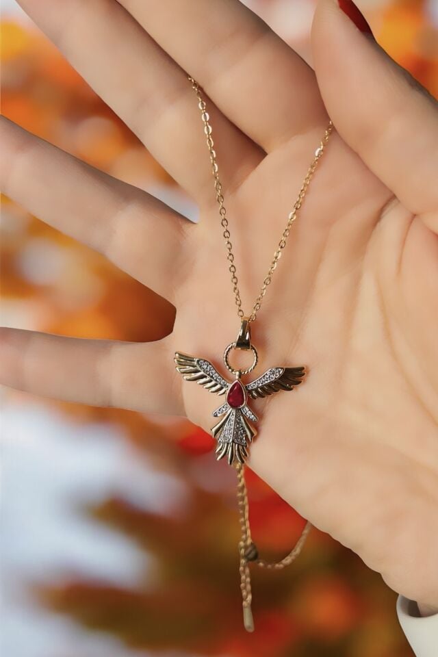 Taş Detaylı Anka Kuşu Kolye