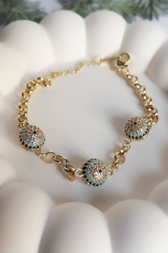 Zirkon Taşlı Nazar Boncuklu Küre Bileklik