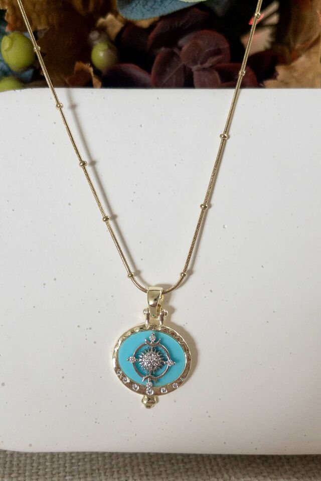 Turkuaz Yön Bulucu Madalyon Kolye