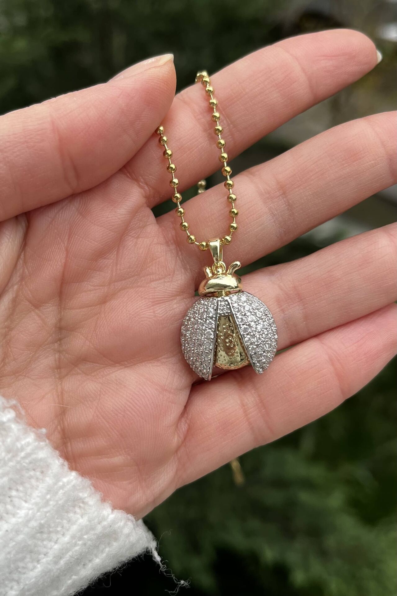 Gümüş Taşlı Uğur Böceği Kolye