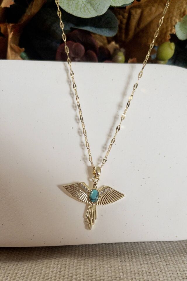 Turkuaz Taşlı Anka Kuşu Figürlü Kolye