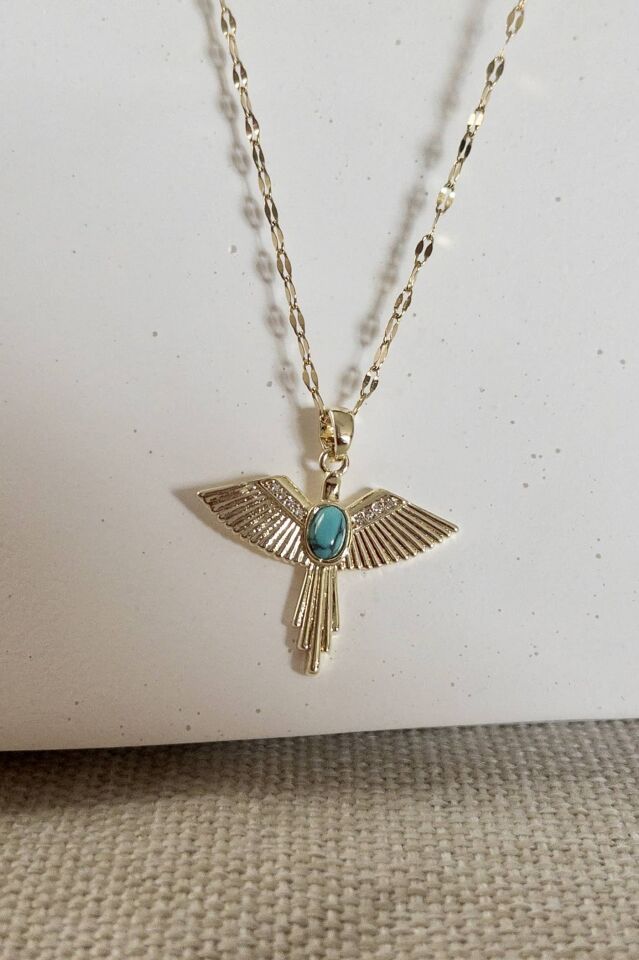 Turkuaz Taşlı Anka Kuşu Figürlü Kolye