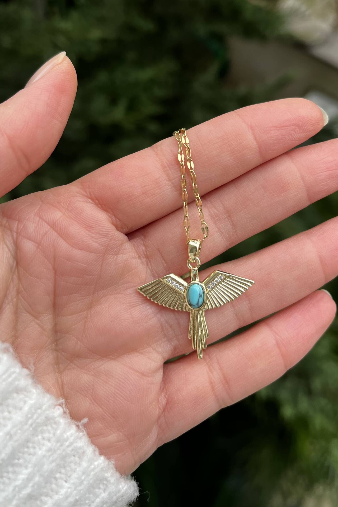 Turkuaz Taşlı Anka Kuşu Figürlü Kolye
