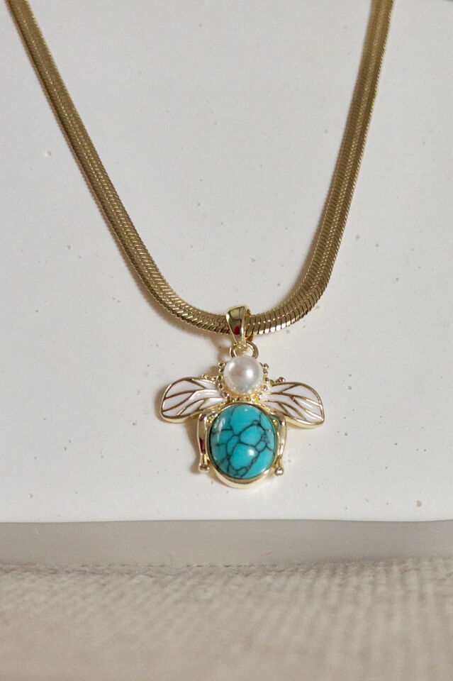 Turkuaz Taşlı Arı Figürlü Kolye